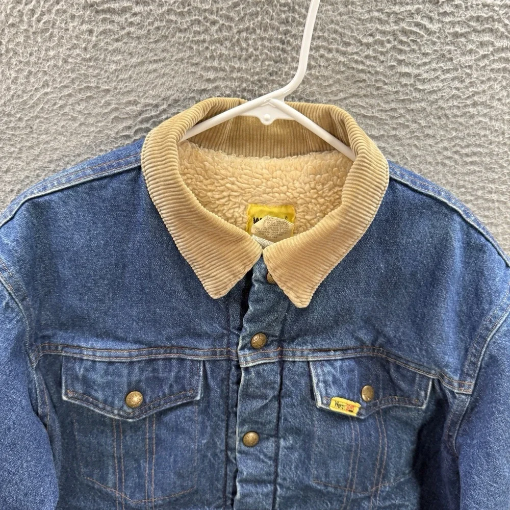 Vintage Work N Sport Jacket Adult 42 Blue Denim Sherpa Fleece Lined Workwear 90s